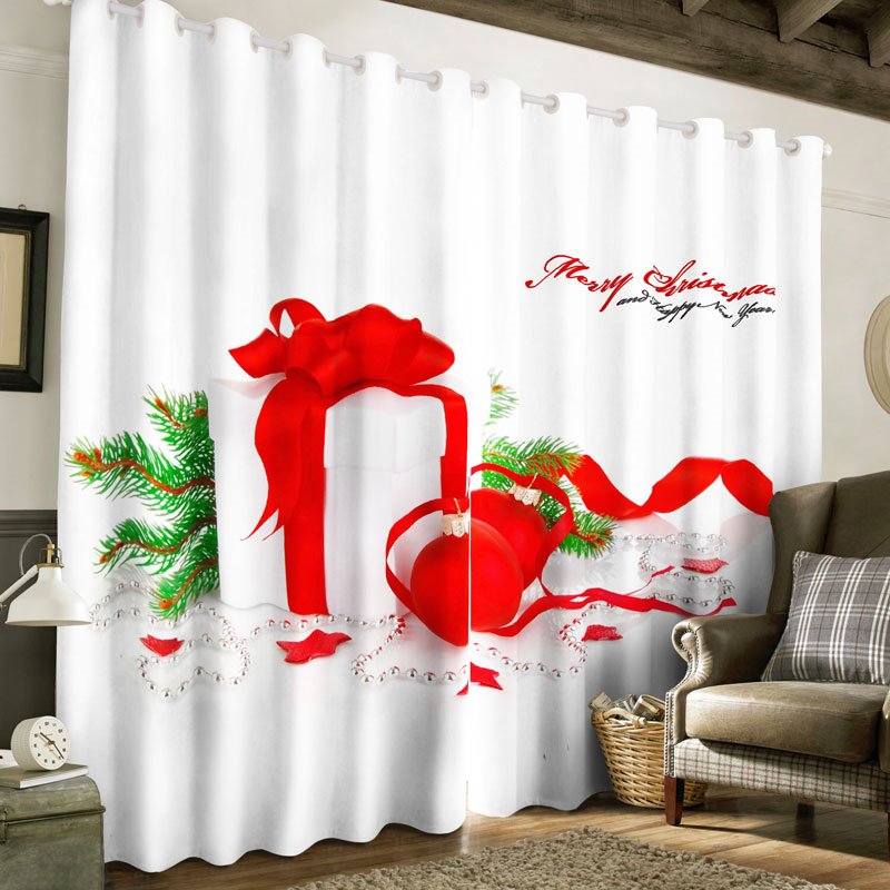 3D Christmas Gifts Printed 2 Panels Blackout Curtain for Living Room
