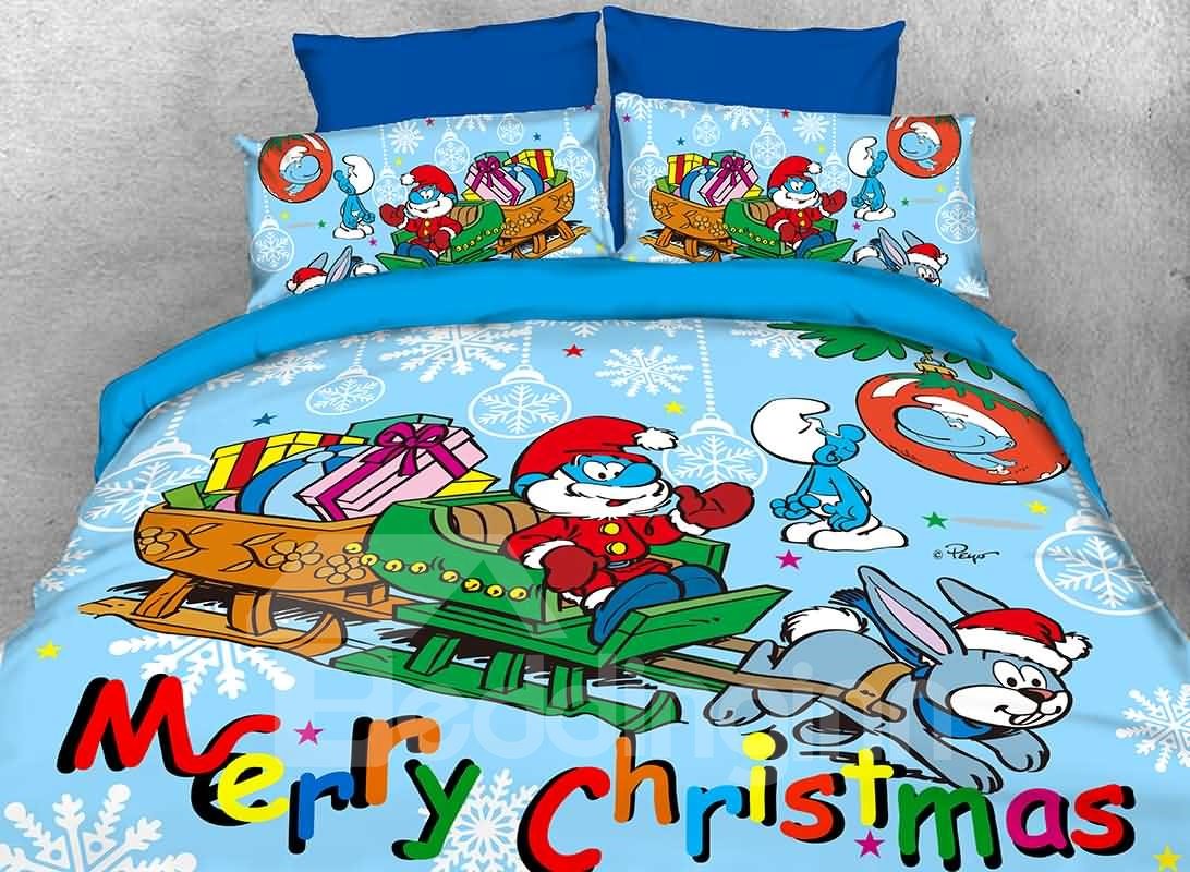 Papa Schlumpf Merry Christmas Holiday 4-teiliges Bettwäsche-Set/Bettbezüge