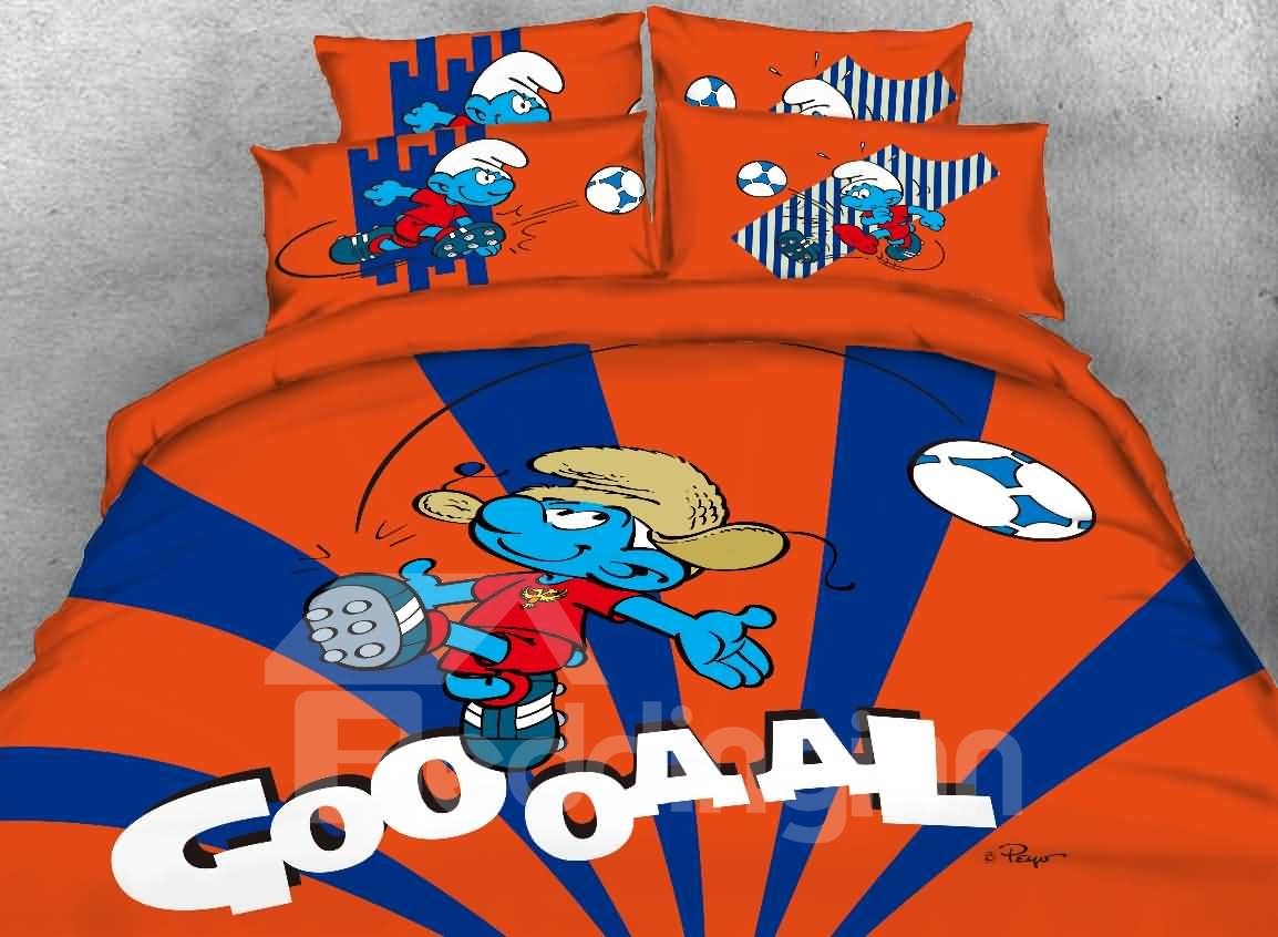 Juegos de cama / fundas nórdicas de 4 piezas de colores de contraste impresos con portería de pitufo de fútbol
