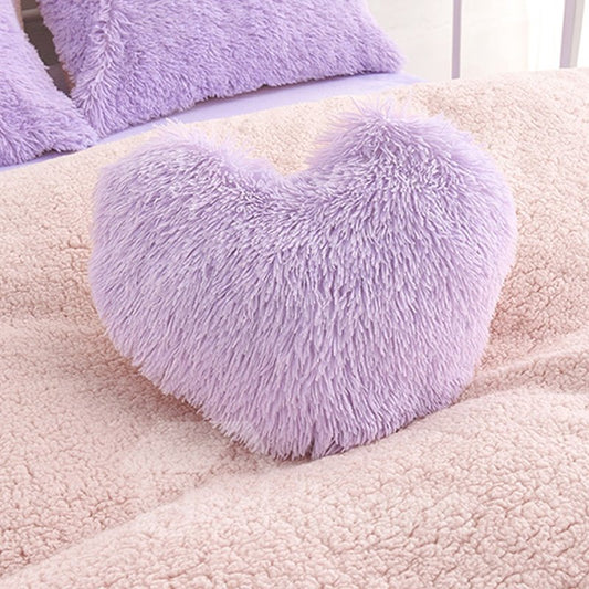 Purple Plush Heart Shape One Piece Decorative Fluffy Throw Pillow Wear-resistant Endurable