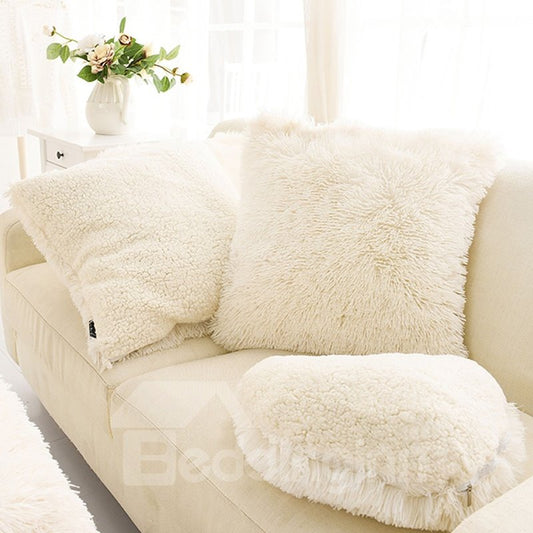 Sweet Home Collection Cream White 1 Piece Square Plush Fluffy Throw Pillows