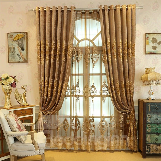 Elegant and Concise European Style 2 Panels Embroidered Flowers Sheer Curtain