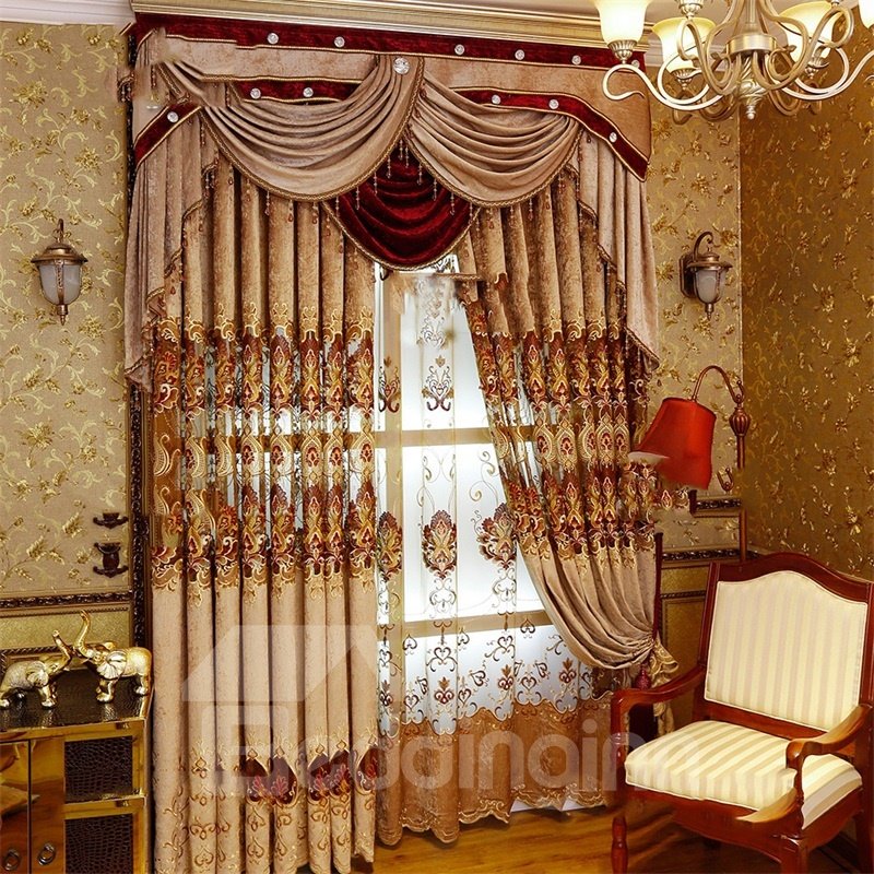 Noble and Elegant Embroidered Flowers 2 Panels Custom Living Room Sheer Curtain