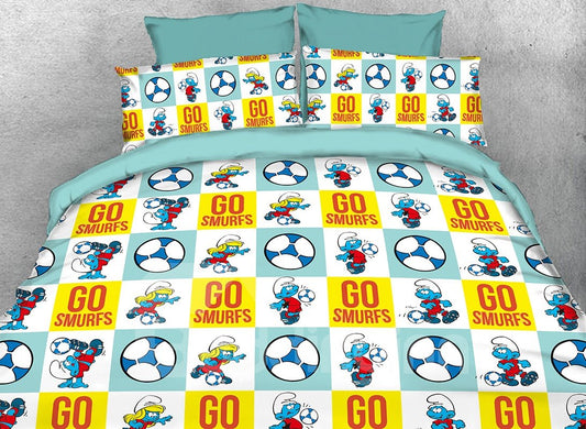 Juegos de cama para niños de 3 piezas, Pitufos y Pitufina de fútbol