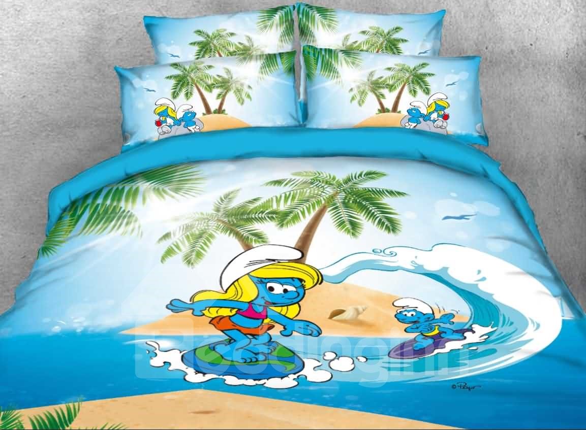 Surfing Smurf and Smurfette Coastal Style Twin 3-Piece Kids Bedding Sets