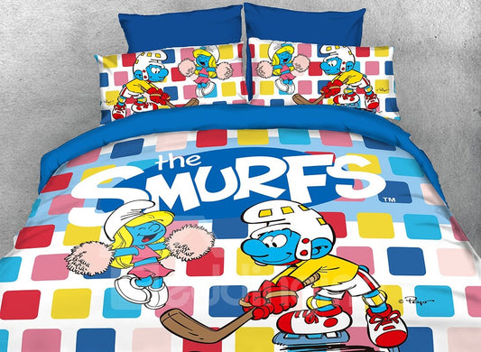 Hockey Smurf and Dancing Smurfette Twin 3-Piece Kids Bedding Sets/Duvet Covers