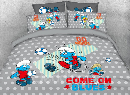 Soccer Smurfs and Polka Dot Twin 3-Piece Kids Bedding Sets/Duvet Covers