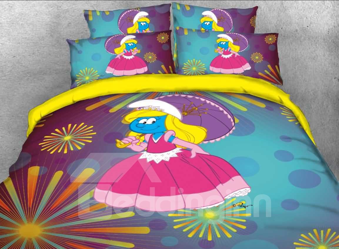 Princess Smurfette with Pink Dress Fireworks Printed Twin 3-Piece Kids Bedding Sets