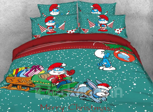 Juegos de cama para niños de 3 piezas con estampado de Papá Pitufo de Feliz Navidad