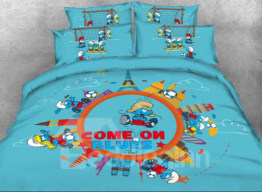 Soccer Smurf the Smurfs Village Building Twin 3-Piece Kids Bedding Sets