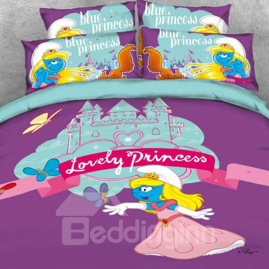 Princesa Pitufina con Castillo Mariposa Impreso Twin Juegos de cama para niños de 3 piezas