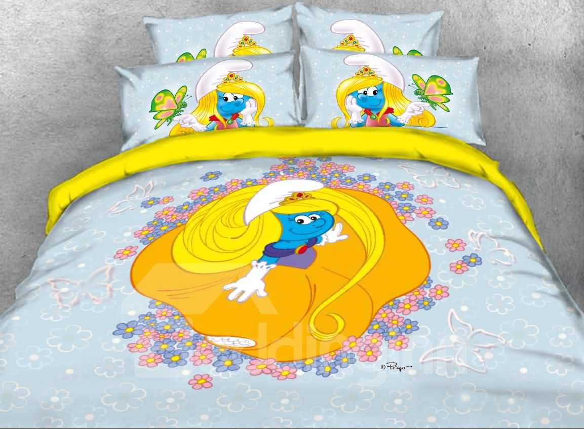 Princess Smurfette with Yellow Dress Printed Twin 3-Piece Kids Bedding Sets