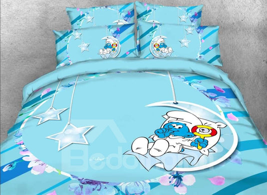 Pitufo bebé con estrellas lunares, juegos de cama dobles para niños de 3 piezas con estampado