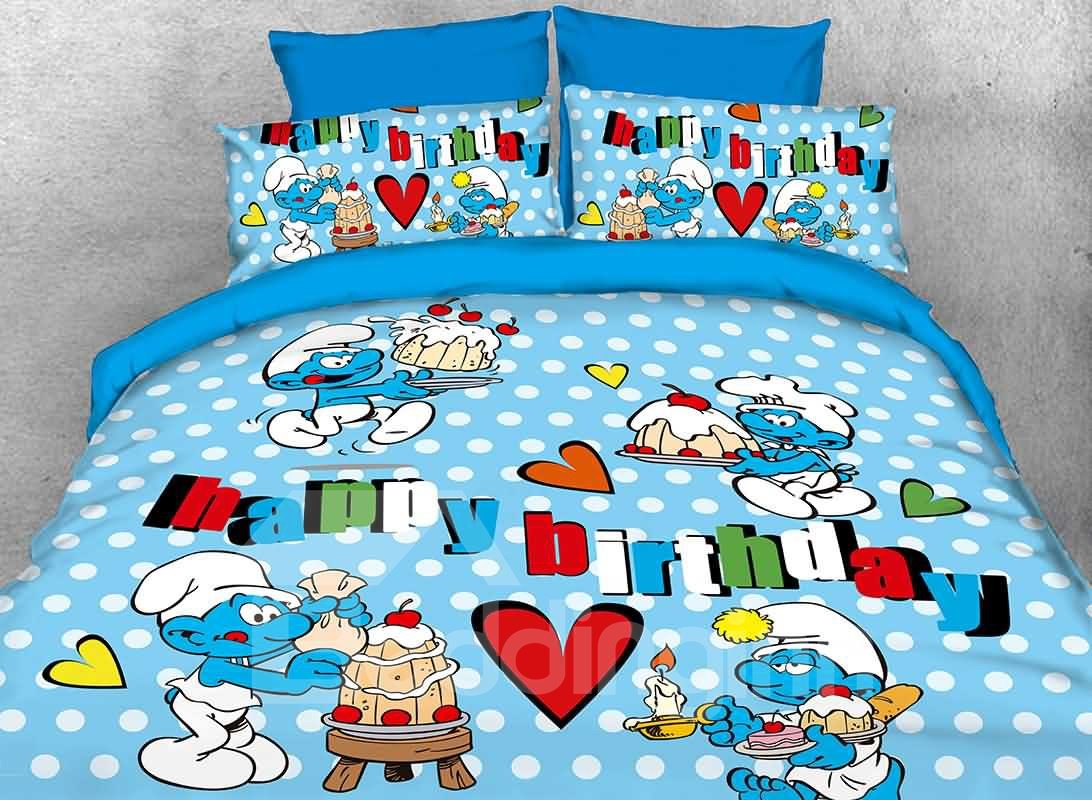 Los Pitufos Happy Birthday Kids Twin Juegos de cama / fundas nórdicas de 3 piezas