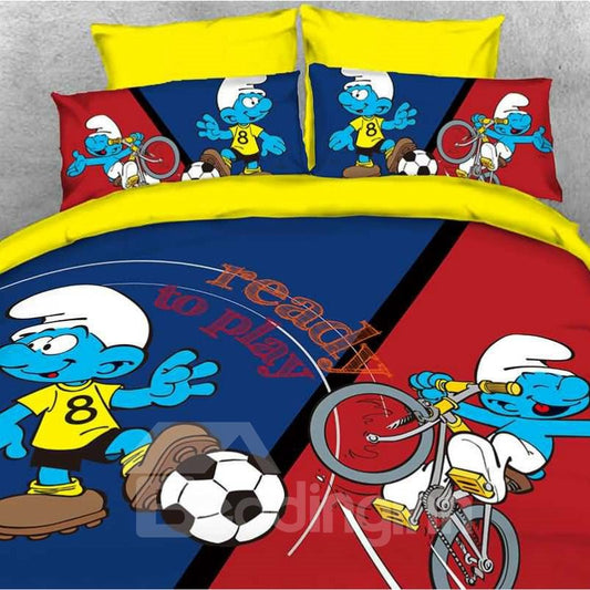 Soccer Smurf and Cyclist Smurf Twin 3-Piece Kids Bedding Sets/Duvet Covers