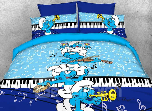 Los Pitufos Harmony tocan la música Juegos de cama/fundas nórdicas para niños de 3 piezas