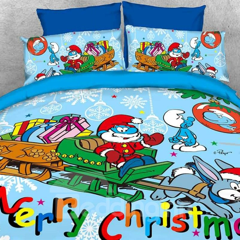 Papa Smurf Merry Christmas Holiday Twin 3-Piece Kids Bedding Sets