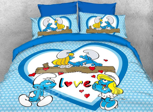Smurfette in Love with Smurf Romantic Twin 3-Piece Kids Bedding Sets/Duvet Covers