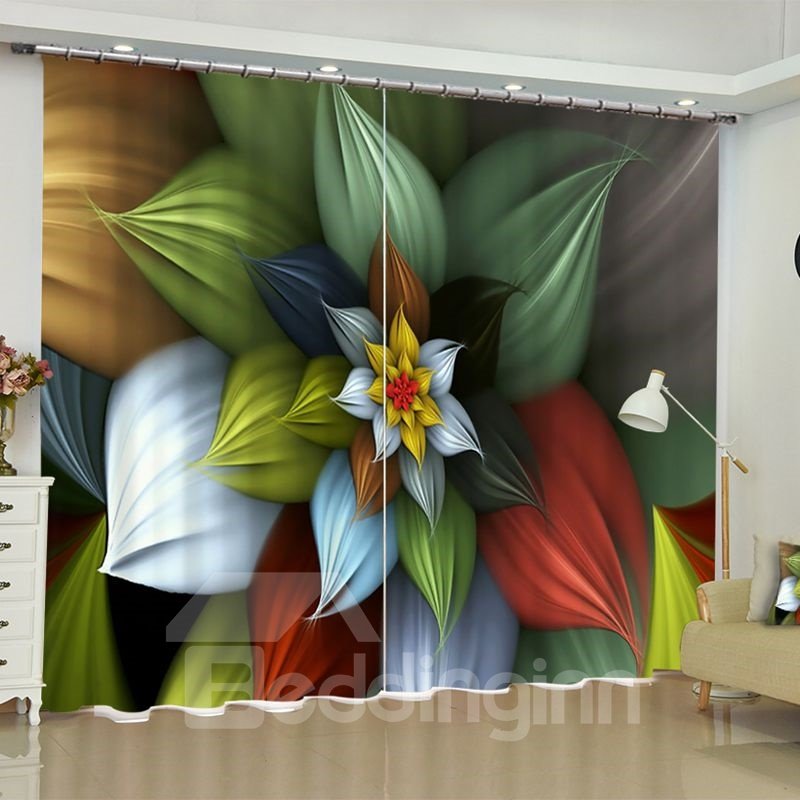 3D Flowers Printed Wonderful and Creative Style 2 Pieces Custom Curtain for Living Room