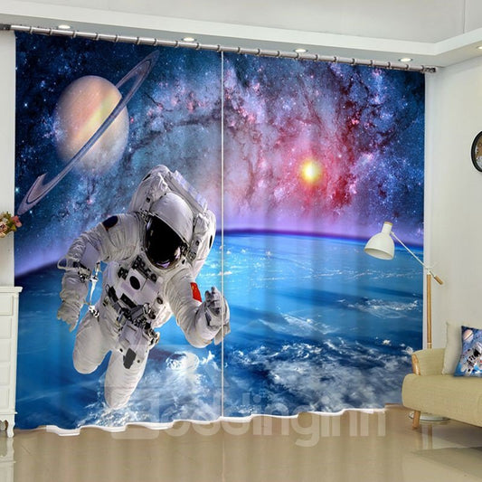 Astronaut in the Moon Printed 2 Panels Decorative and Blackout Living Room Curtain