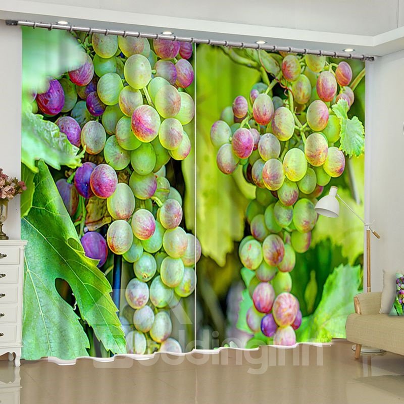 Cortina de ventana para sala de estar con 2 paneles, estilo fresco y pastoral, estampado de uvas vivas