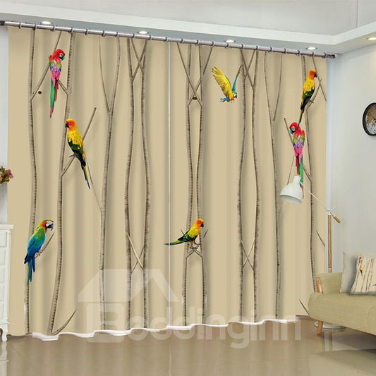 Preciosos pájaros en las ramas pintura al óleo impresa 2 paneles cortina de sala de estar