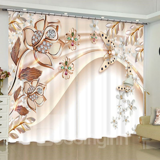 Cortina de ventana de salón con estampado de flores y mariposas de cristal brillante en 3D, 2 paneles