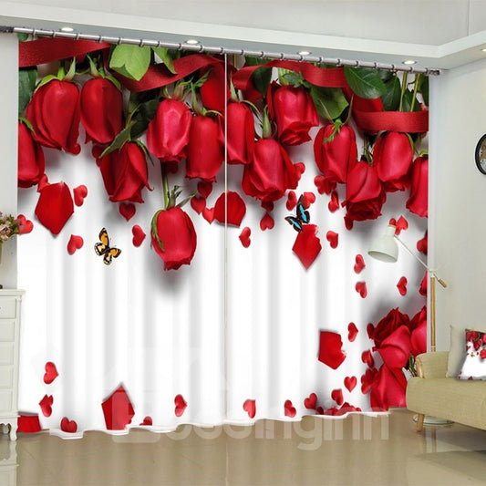 3D-Vorhänge mit romantischen und frischen roten Rosen, hochwertige Verdunkelungsvorhänge für Wohnzimmer und Schlafzimmer