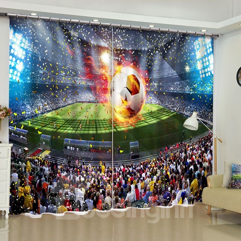 3D Football Banquet Printed Custom Polyester 2 Pieces Living Room Curtain