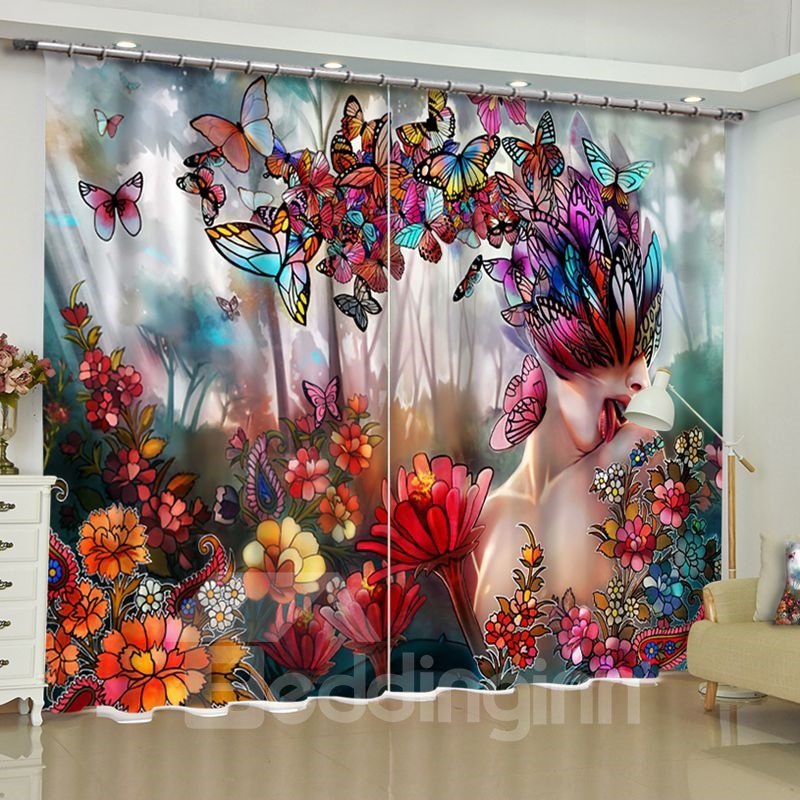 Bezaubernder Schmetterlings-Fee-Vorhang, bedruckt, hervorragende künstlerische Arbeit, individueller Wohnzimmer-Vorhang