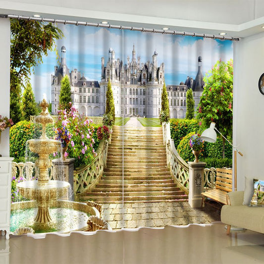 Cortina de ventana de poliéster personalizada con obra maestra excepcional impresa con castillos grandiosos y retro