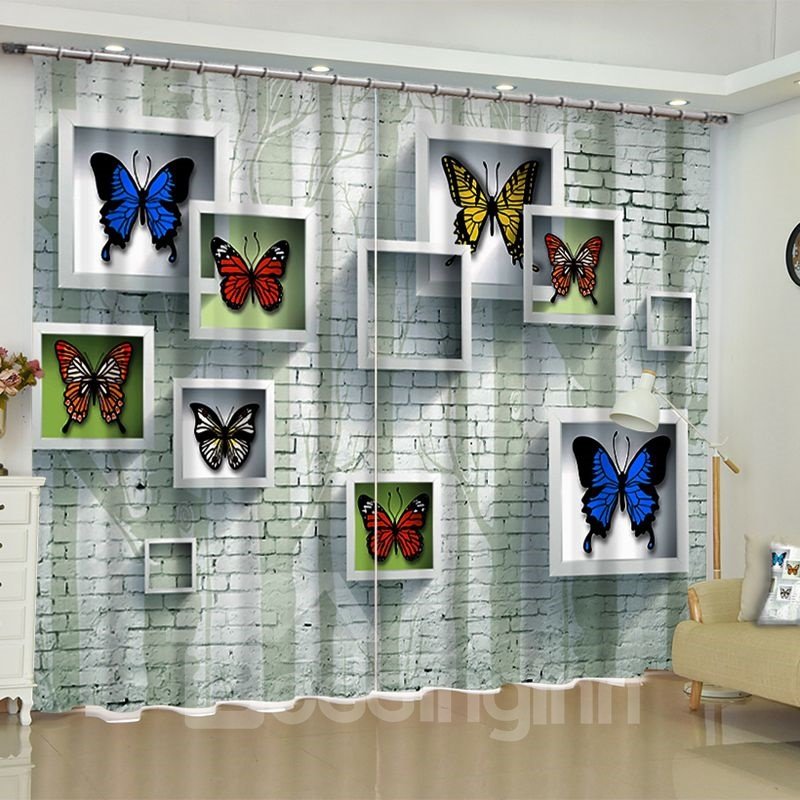 3D Walls with Photo Frame Printed Modern and Artistic Painting 2 Panels Custom Curtain