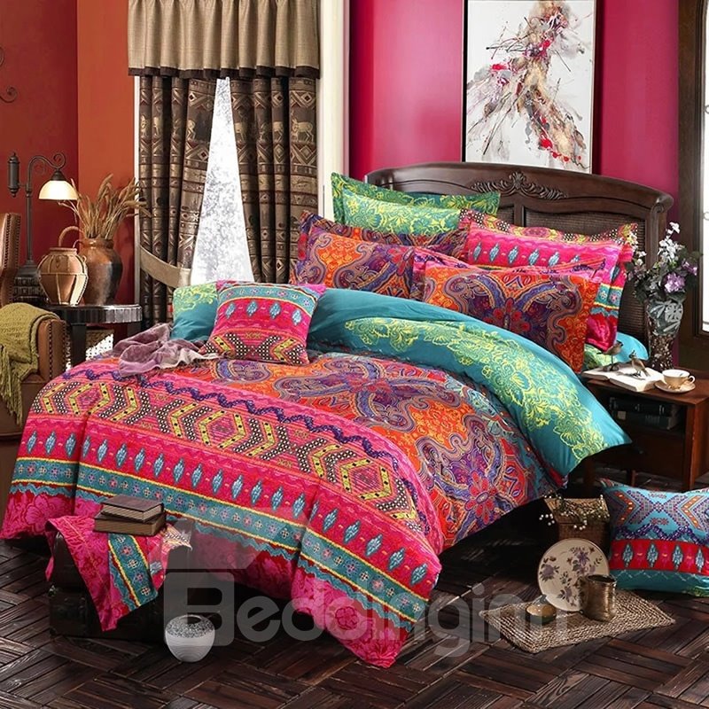 Bohemia Style Lightweight Ethnic Pattern 4-Piece Zipper Bedding Sets Hard-Wearing Colorfast Duvet Cover