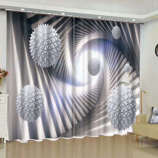 3D White Balls Printed 2 Panels Custom Living Room Blackout Window Drape
