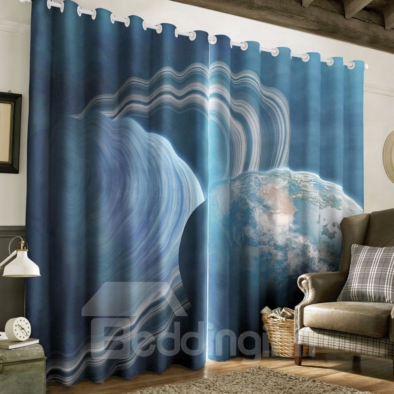 Cortina personalizada para sala de estar con 2 paneles de poliéster grueso impreso con paisaje del universo asombroso en 3D