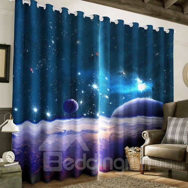 Benutzerdefinierter Verdunkelungsvorhang mit 3D-Aufdruck „Helle Sterne und riesige Galaxien“ für das Wohnzimmer