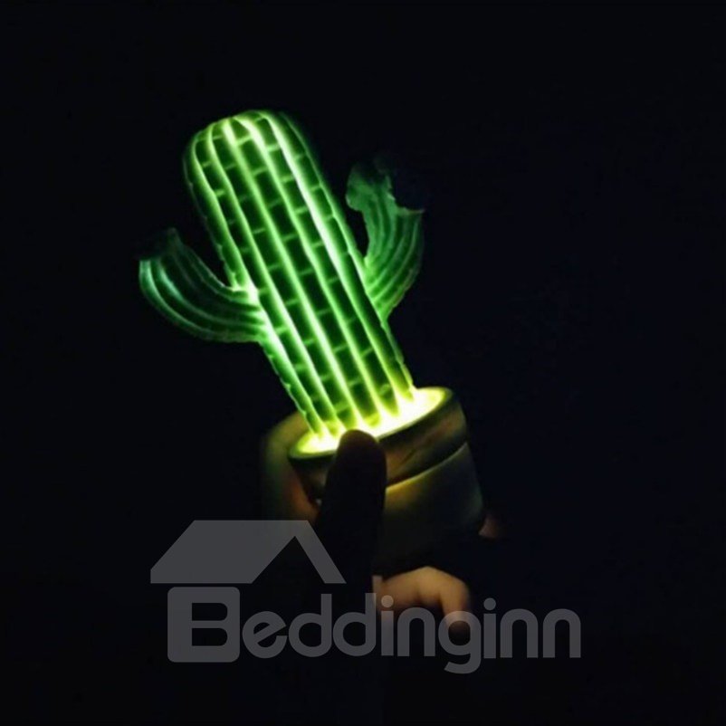 Luz nocturna de plástico verde para habitación de niños con forma de cactus