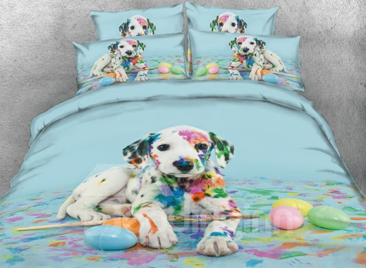 3D bunter Dalmatiner-Hund bedrucktes 5-teiliges Bettdecken-Set/Bettwäsche-Set 