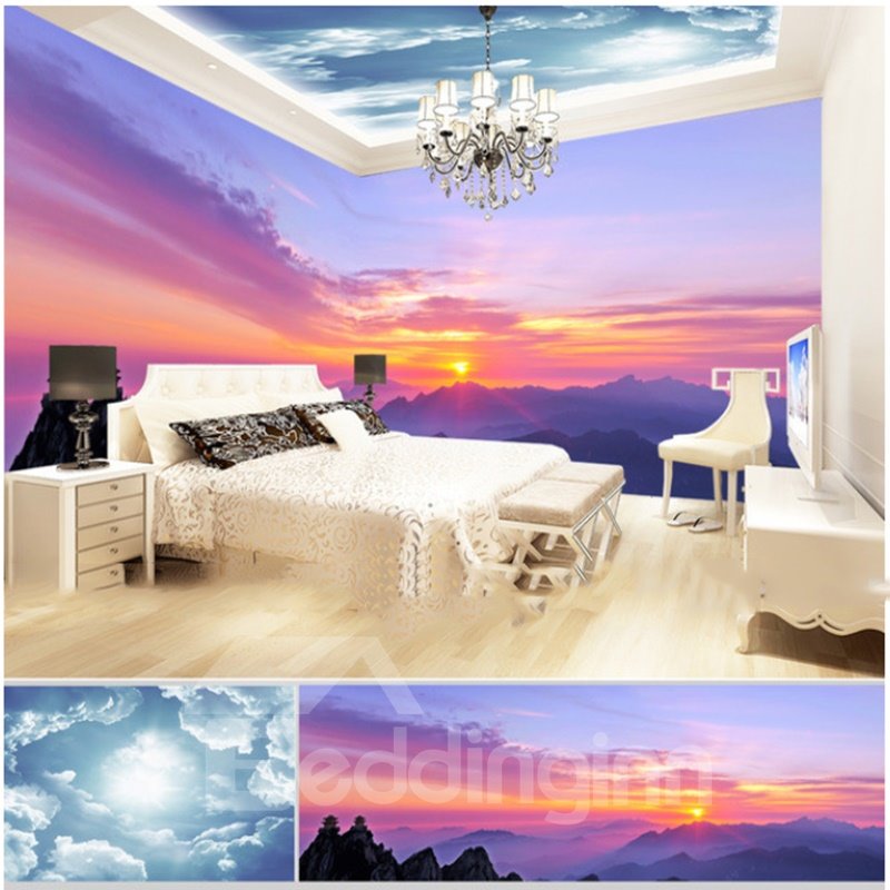 Blue Sky and Sunset On the Mountain Pattern 3D Waterproof Ceiling and Wall Murals