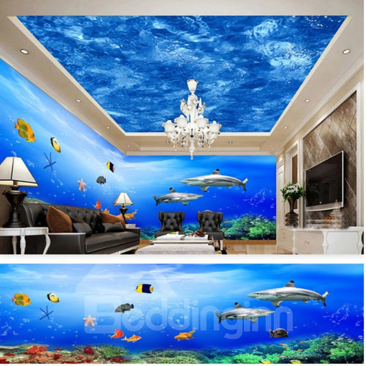 Murales de pared y techo impermeables 3D con patrón nítido y océano azul