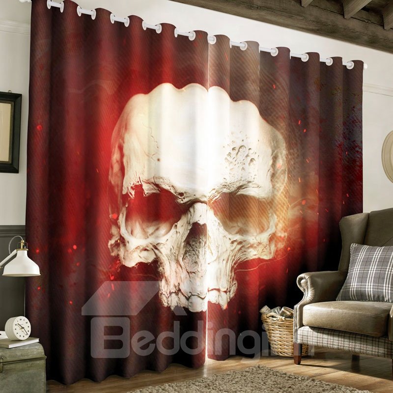 3D Terrible Skull Printed Thick Polyester 2 Panels Blackout Living Room Curtain