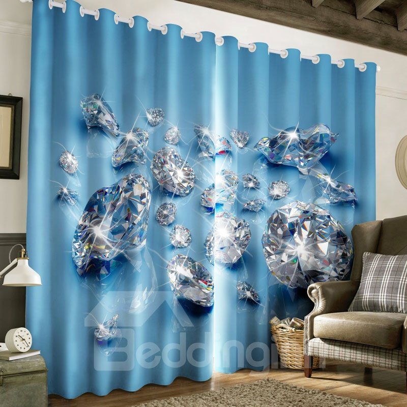 3D Dazzling Diamonds Printed Delicate and Modern Custom Living Room Curtain