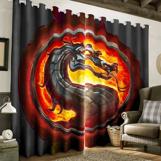 Cortina opaca para sala de estar de poliéster grueso con estampado de dragón feroz 3D