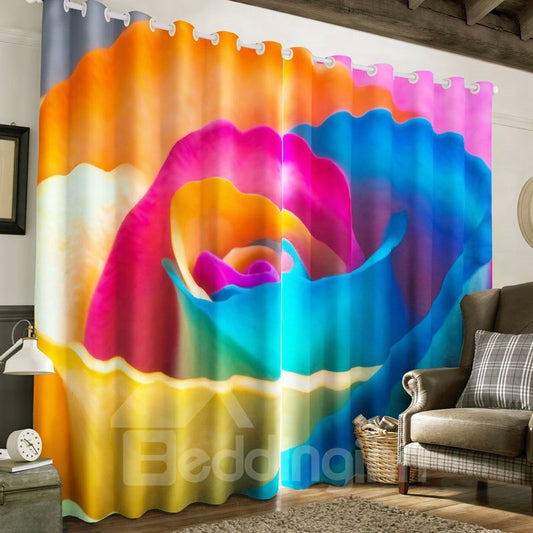 Bright Colored Rose Printed 2 Pieces Decorative and Blackout Window Drape