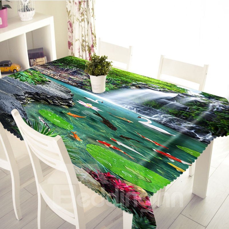 3D-Wasserfälle und Goldfische bedruckter, dicker Polyester-Tischbezug