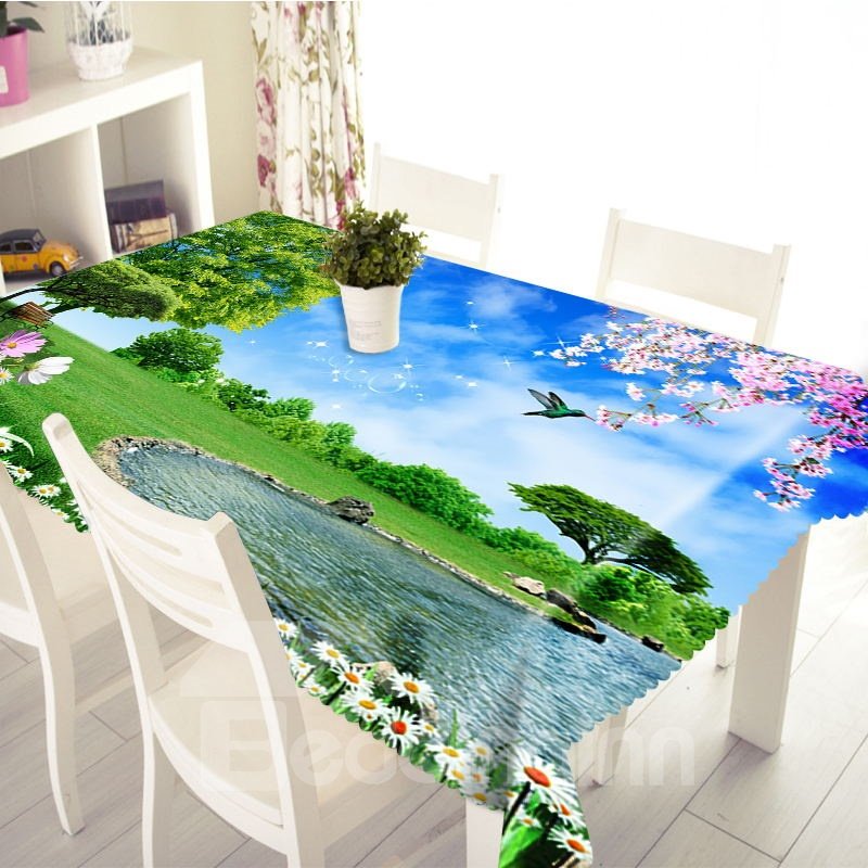 3D Pleasant Landscape Printed Thick Polyester Table Cover Cloth