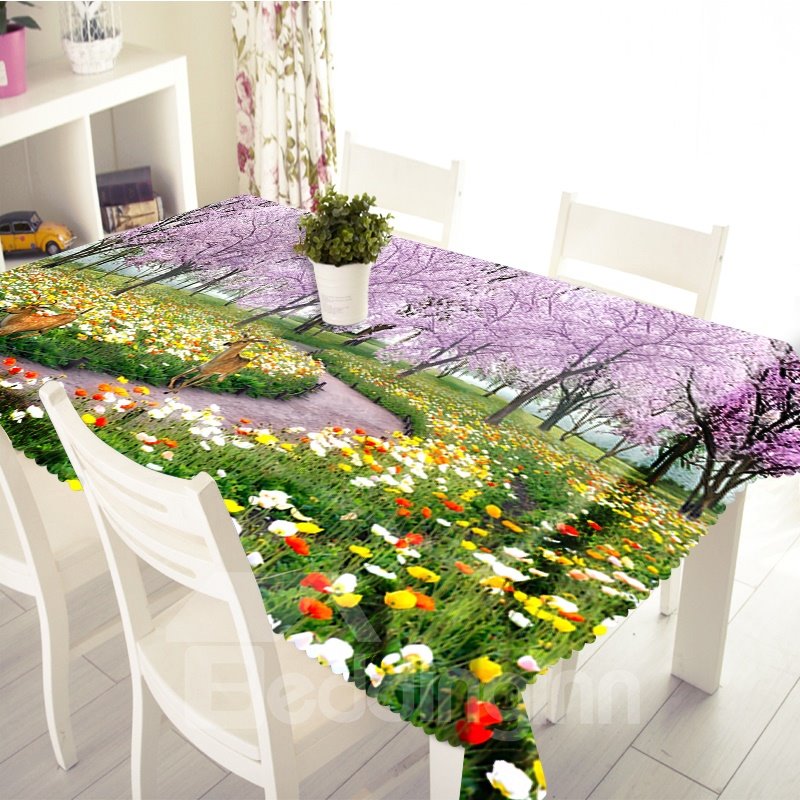 3D Romantic Flowers Path Printed Thick Polyester Table Cover Cloth