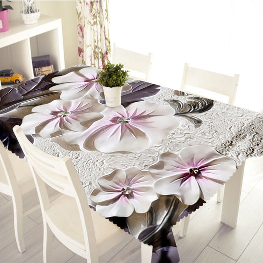 3D Delicate Pink Petal Printed Thick Polyester Table Cover Cloth