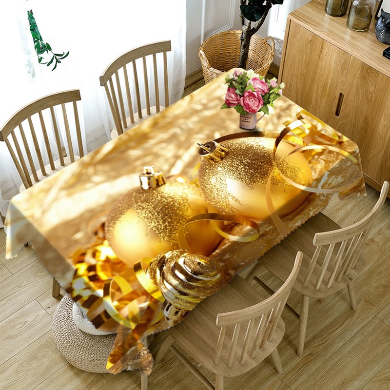 3D Golden Spherical Metal Printed Thick Polyester Table Cover Cloth