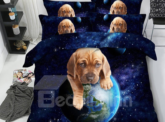 Entzückender Hund rollt die Erde bedruckte 3D-4-teilige Bettwäsche-Sets/Bettbezüge